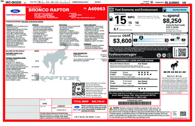Certified 2024 Ford Bronco Raptor w/ Interior Carbon Fiber Pack 6 AWD/4WD image 5