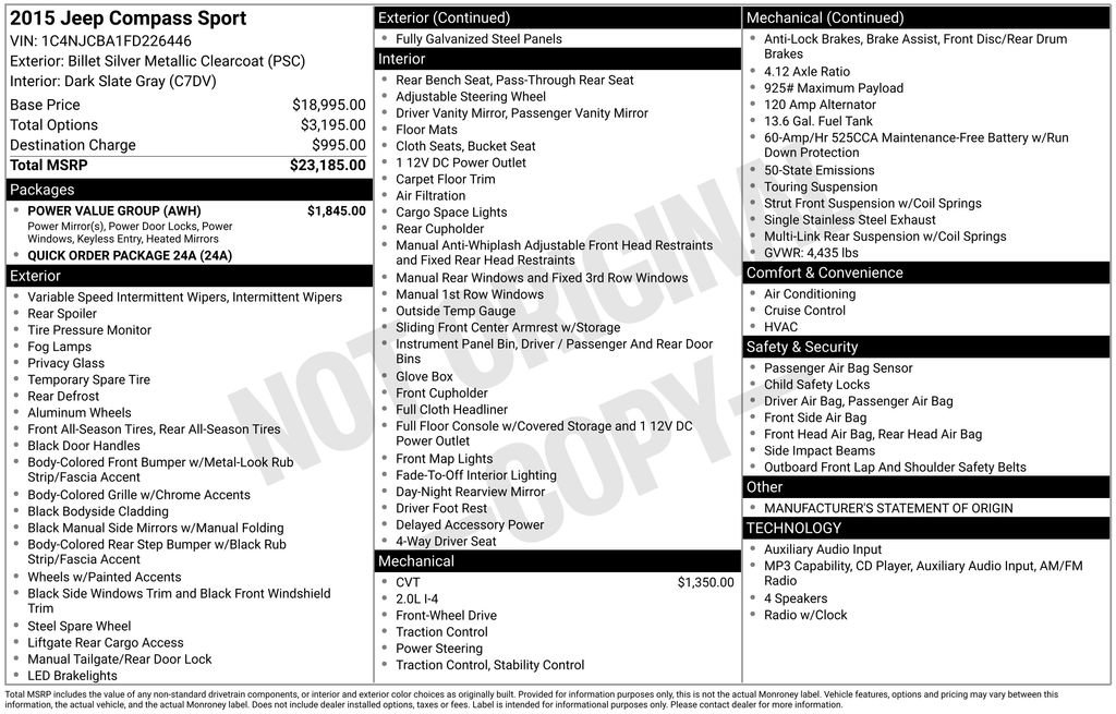 Used 2015 Jeep Compass Sport w/ Power Value Group FWD image 40