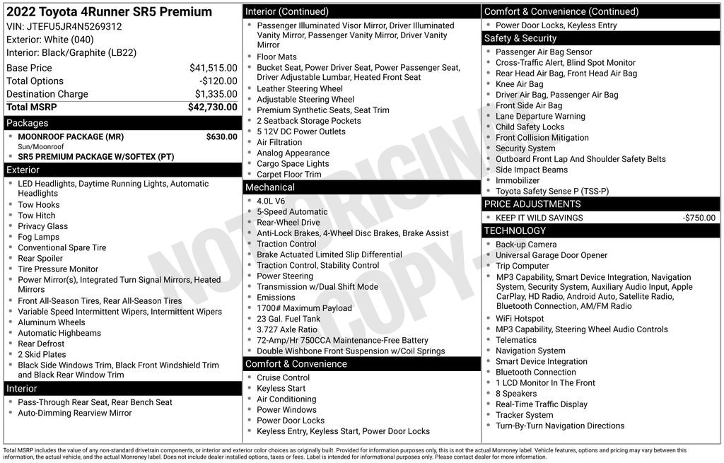 Used 2022 Toyota 4Runner SR5 Premium w/ Moonroof Package RWD image 7