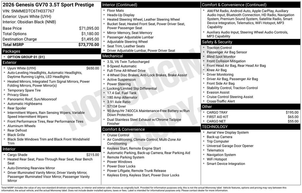 New 2026 Genesis GV70 3.5T Sport Prestige image 9