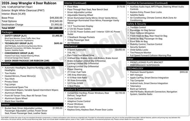 New 2026 Jeep Wrangler Unlimited Rubicon w/ Safety Group AWD/4WD image 5