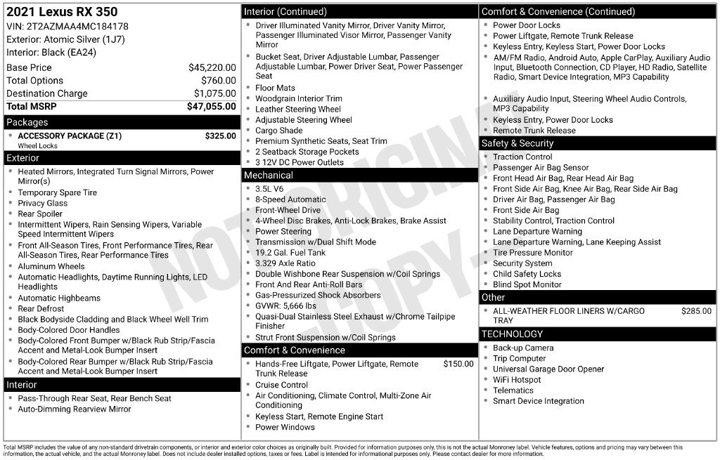 Used 2021 Lexus RX 350 FWD w/ Accessory Package image 63