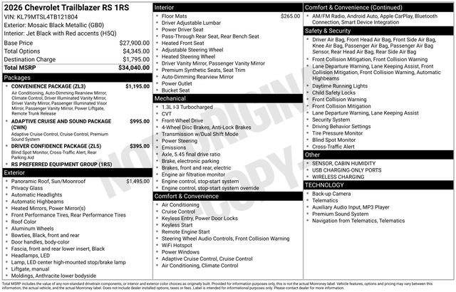 New 2026 Chevrolet TrailBlazer RS w/ Convenience Package image 3
