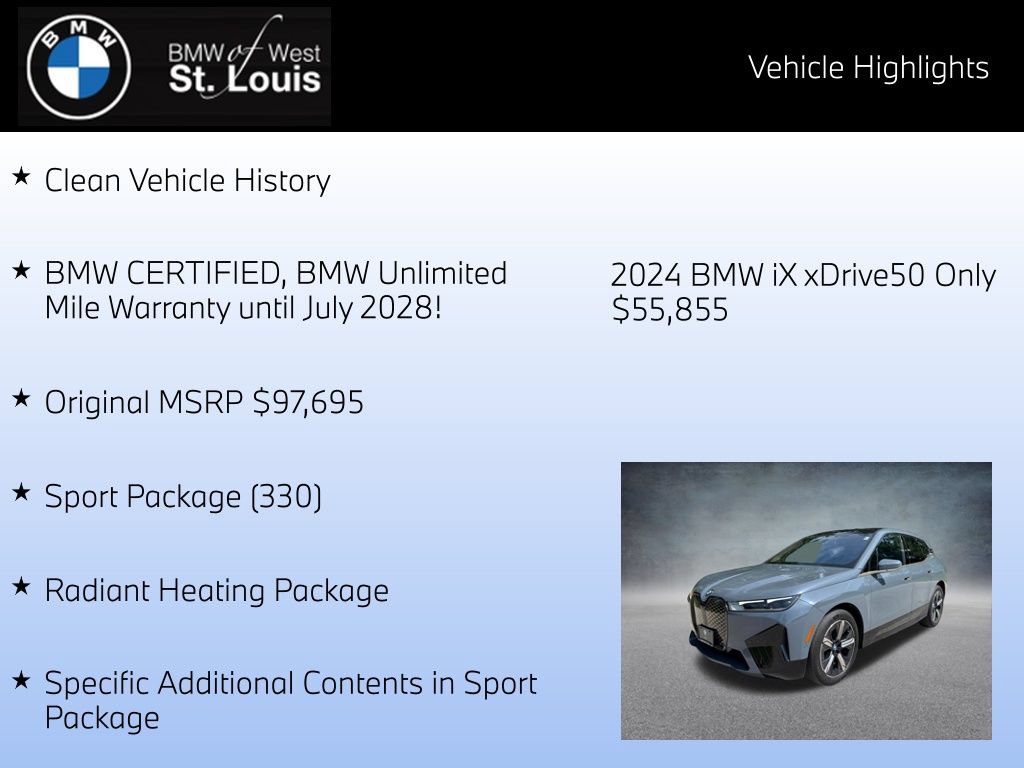 Certified 2024 BMW iX xDrive50 w/ Premium Package AWD/4WD image 8
