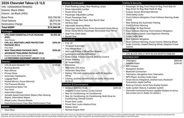 New 2026 Chevrolet Tahoe LS AWD/4WD image 4