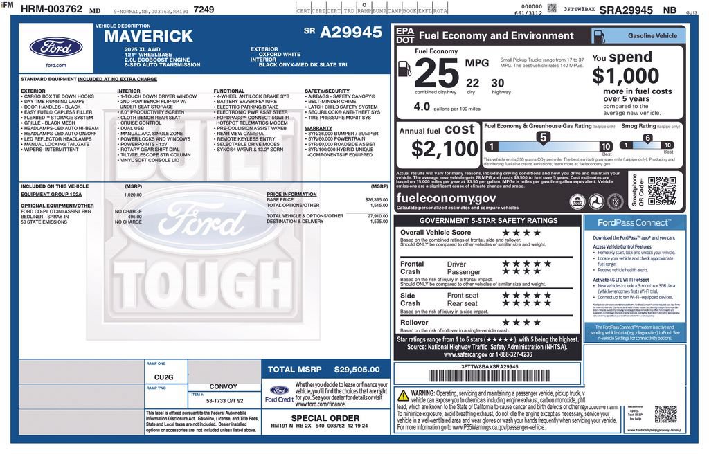 Used 2025 Ford Maverick XL w/ Equipment Group 102A AWD/4WD image 56