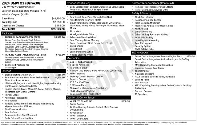 Used 2024 BMW X3 sDrive30i w/ Premium Package w/ZPA RWD image 46