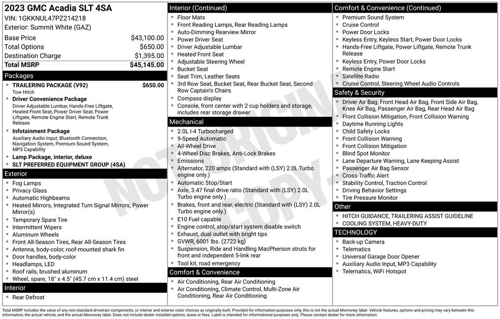 Used 2023 GMC Acadia SLT w/ Trailering Package AWD/4WD image 33