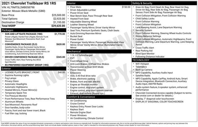 Used 2021 Chevrolet TrailBlazer RS w/ Sun and Liftgate Package FWD image 15