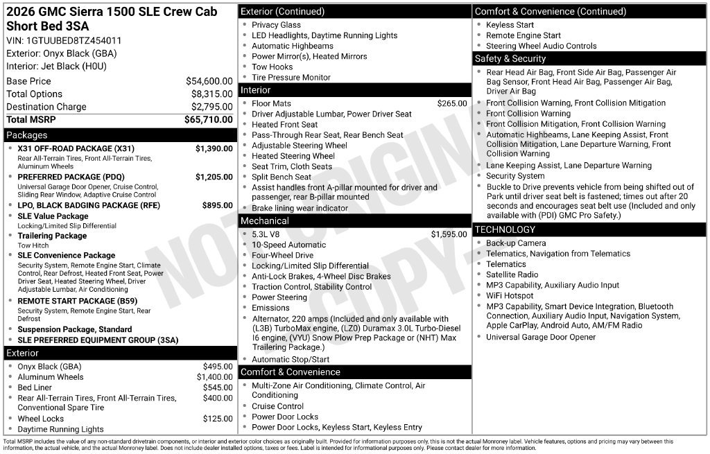 New 2026 GMC Sierra 1500 SLE w/ X31 Off-Road Package AWD/4WD image 2