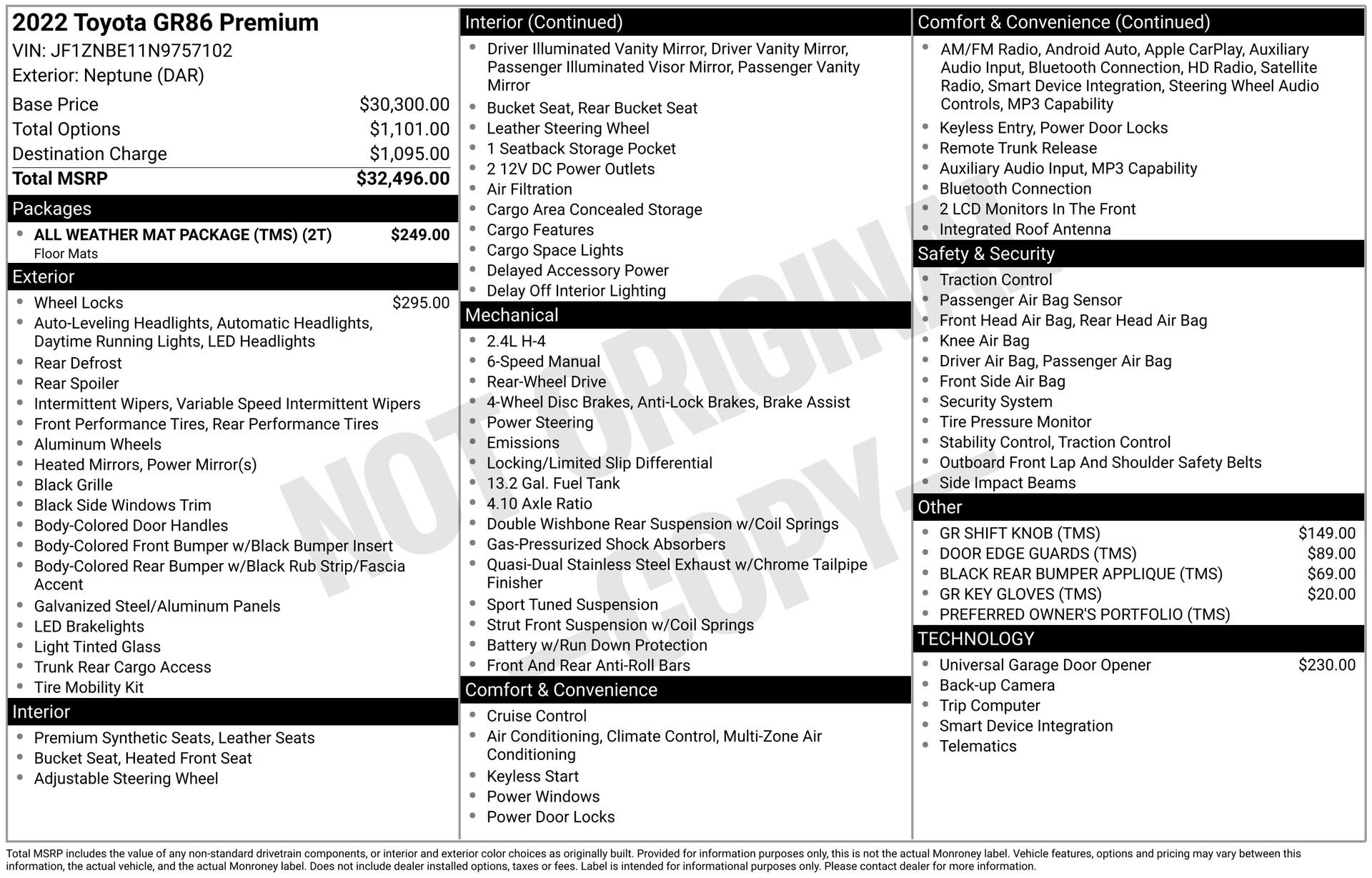 Used 2022 Toyota GR86 Premium w/ ALL Weather Mat Package (TMS) RWD image 3