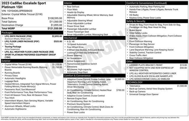 Certified 2023 Cadillac Escalade Sport Platinum w/ LPO, ONYX Package AWD/4WD image 50