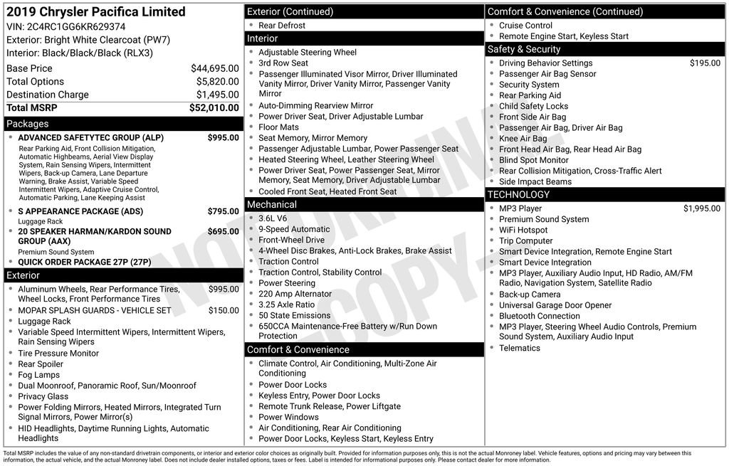 Used 2019 Chrysler Pacifica Limited w/ Advanced Safetytec Group FWD image 2