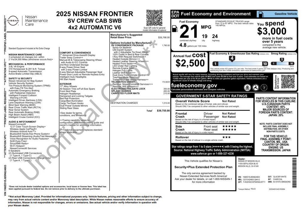 Used 2025 Nissan Frontier SV w/ SV Convenience Package RWD image 3