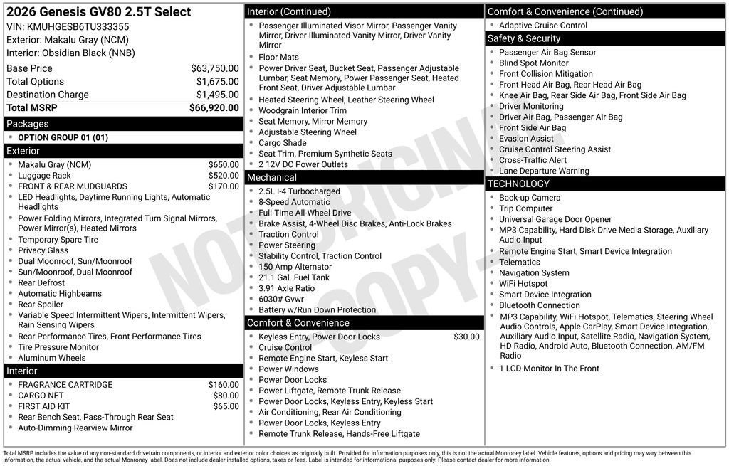 New 2026 Genesis GV80 2.5T Select AWD/4WD image 8