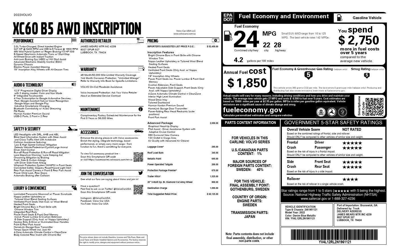 Used 2022 Volvo XC60 B5 Inscription w/ Advanced Package AWD/4WD image 32