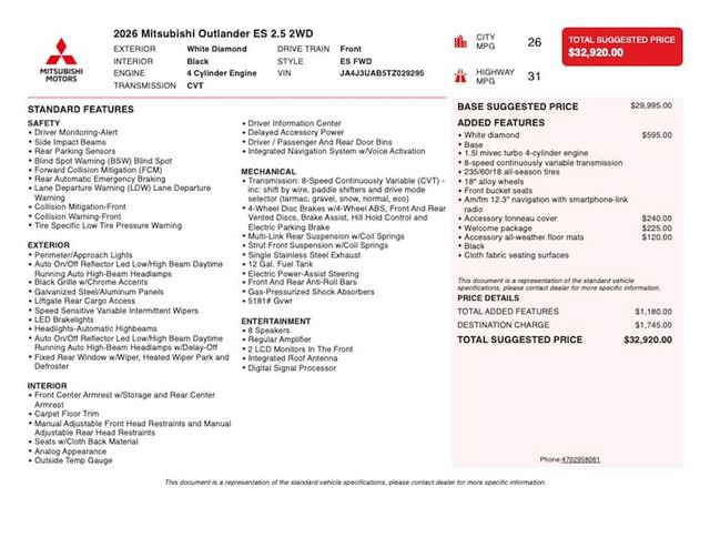 New 2026 Mitsubishi Outlander ES FWD image 4