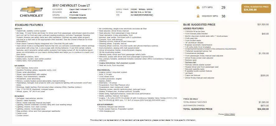 Used 2017 Chevrolet Cruze LT w/ Convenience Package image 1