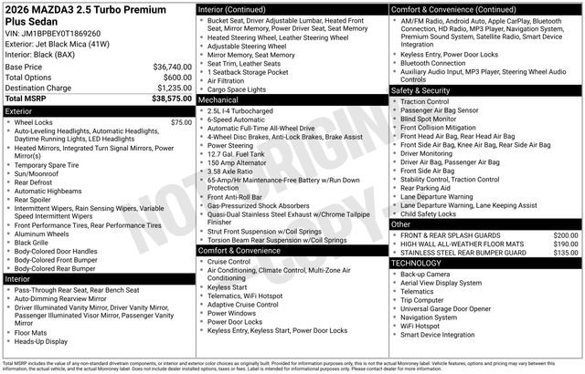 New 2026 MAZDA MAZDA3 2.5 Turbo Sedan w/Premium Plus AWD/4WD image 27