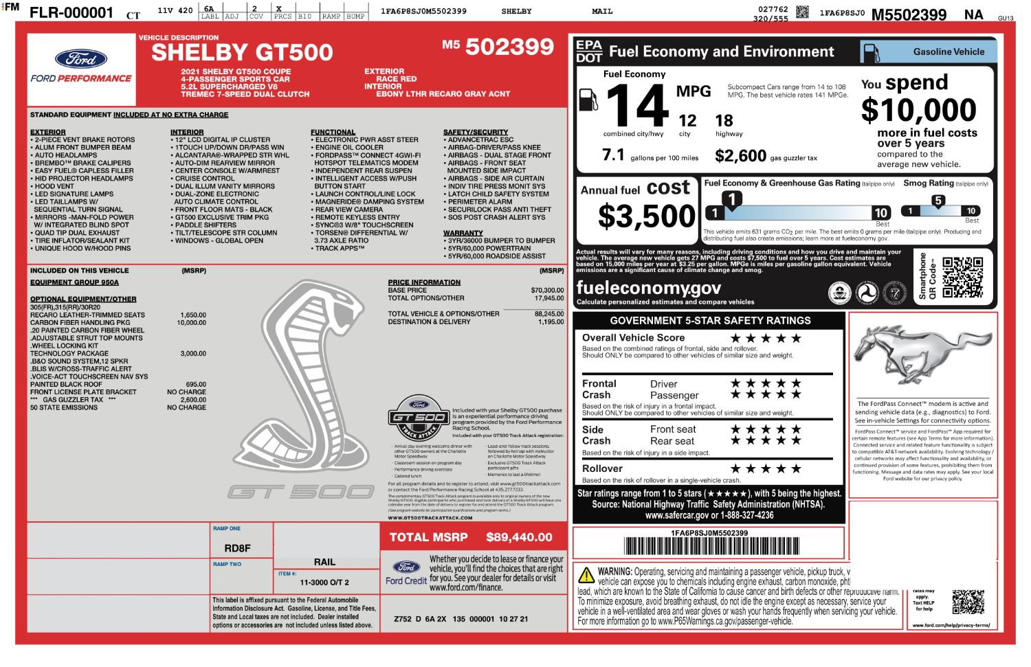 Used 2021 Ford Mustang Shelby GT500 w/ Carbon Fiber Handling Package RWD image 4