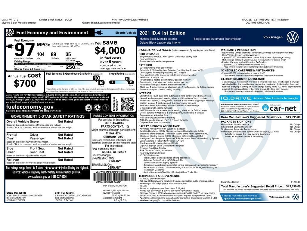 Used 2021 Volkswagen ID.4 1st Edition RWD image 2