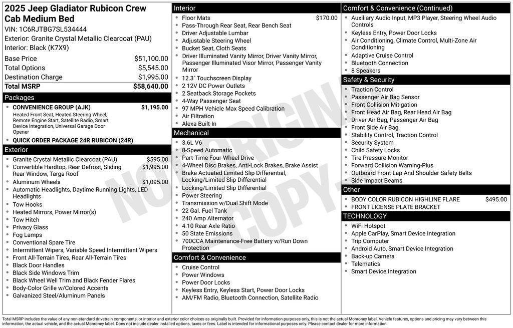 New 2025 Jeep Gladiator Rubicon w/ Convenience Group image 30