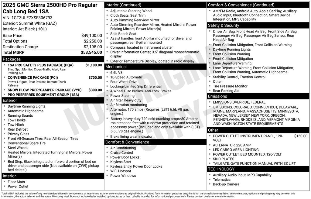 New 2025 GMC Sierra 2500 Pro w/ 1SA Pro Safety Plus Package image 4