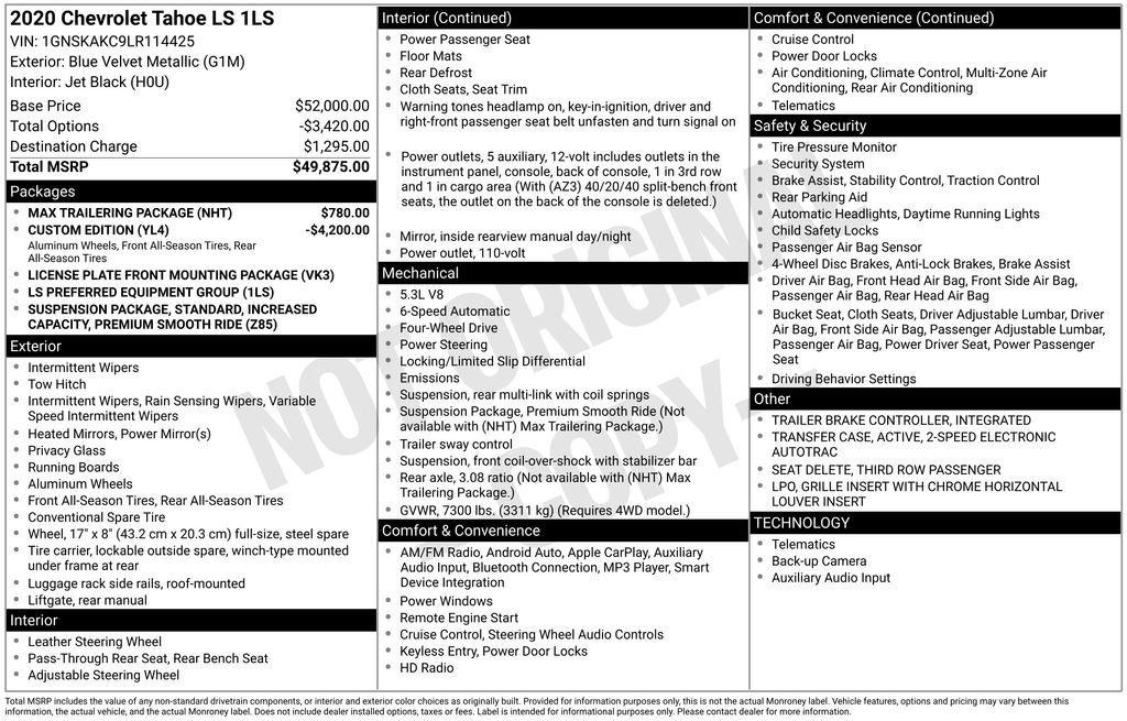 Used 2020 Chevrolet Tahoe LS w/ Max Trailering Package AWD/4WD image 17
