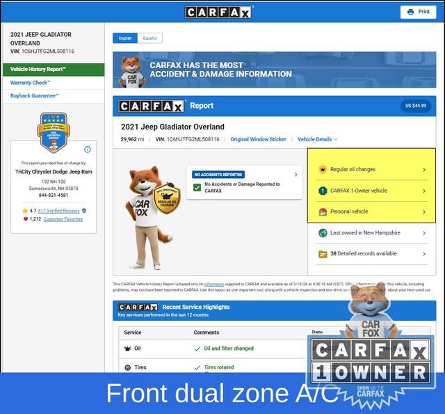 Used 2021 Jeep Gladiator Overland w/ Dual Top Group image 12