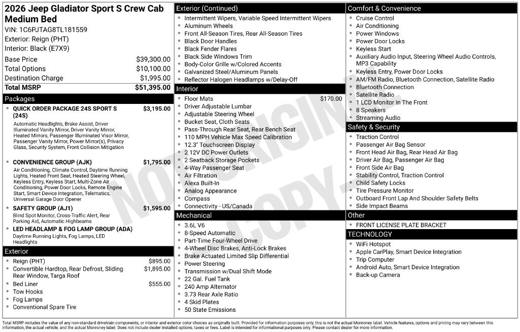 New 2026 Jeep Gladiator Sport AWD/4WD image 5