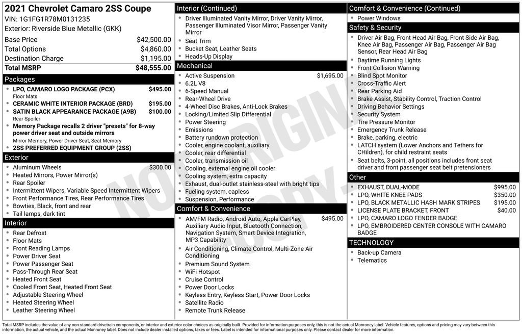 Used 2021 Chevrolet Camaro SS w/ LPO, Camaro Logo Package RWD image 64