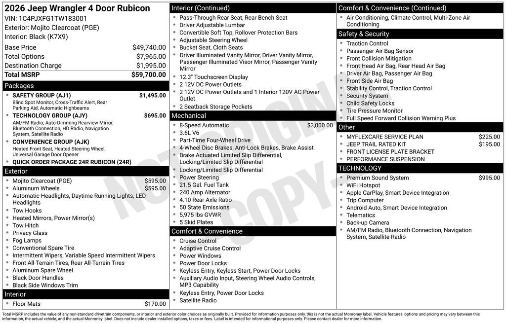 New 2026 Jeep Wrangler Unlimited Rubicon w/ Safety Group AWD/4WD image 49