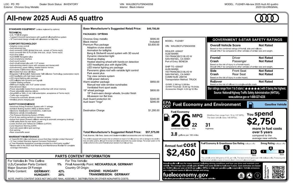 Used 2025 Audi A5 2.0T Premium Plus w/ Premium Plus AWD/4WD image 3