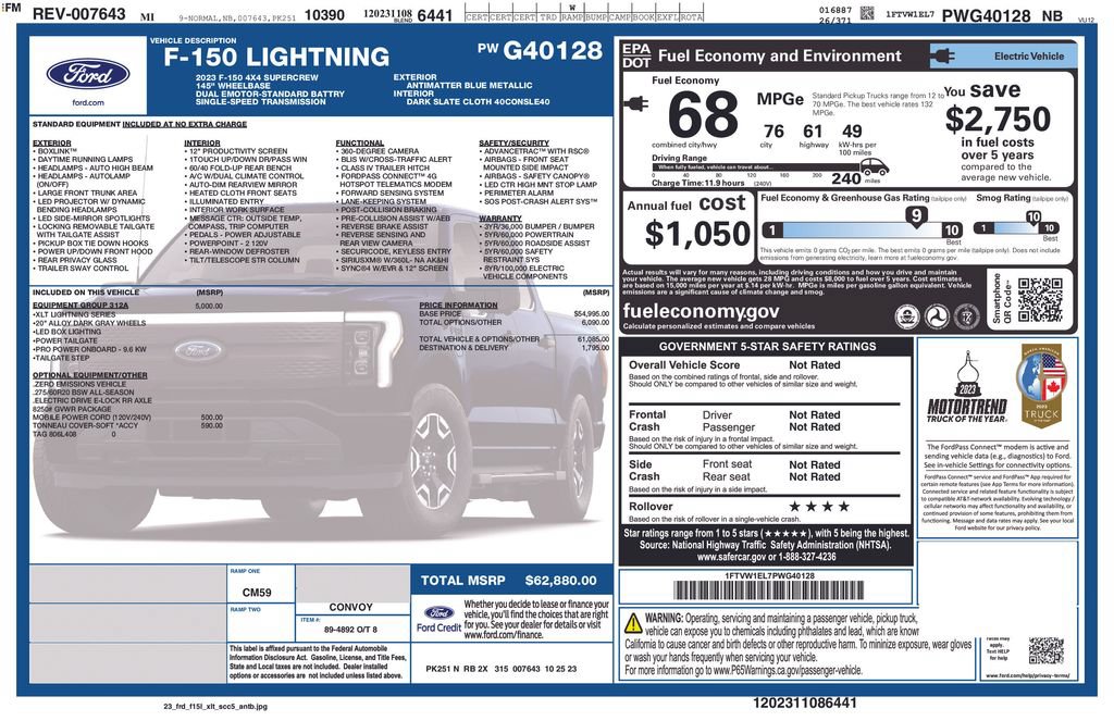 Used 2023 Ford F150 Lightning XLT w/ Equipment Group 312A High AWD/4WD image 5