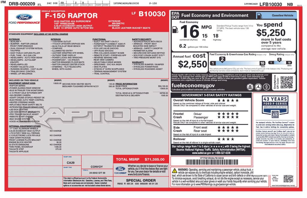 Used 2020 Ford F150 Raptor w/ Equipment Group 802A Luxury AWD/4WD image 5