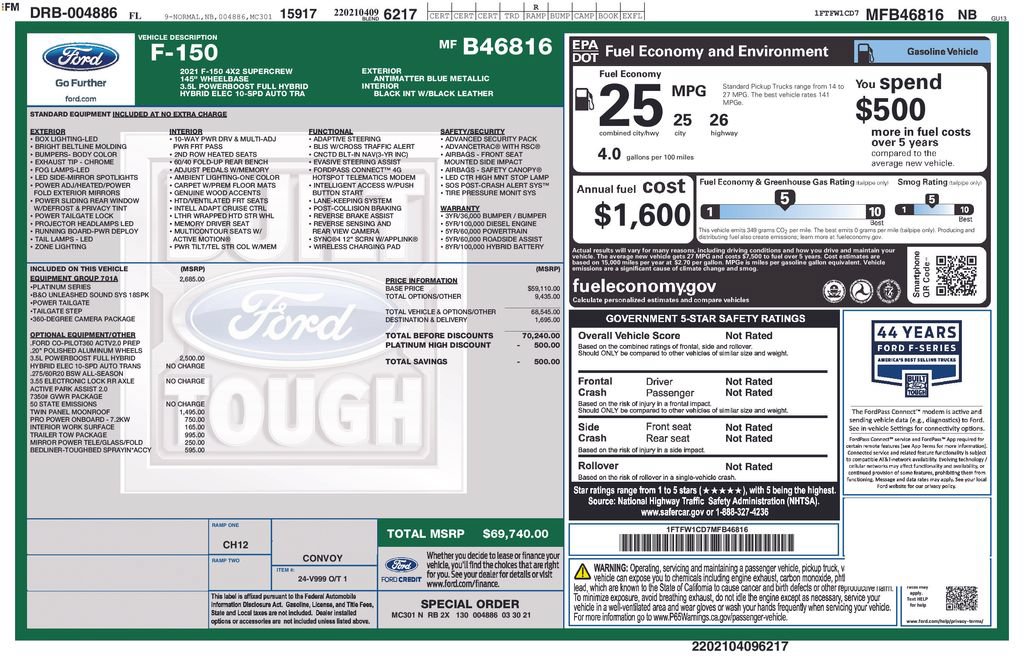 Used 2021 Ford F150 Platinum w/ Equipment Group 701A High RWD image 5