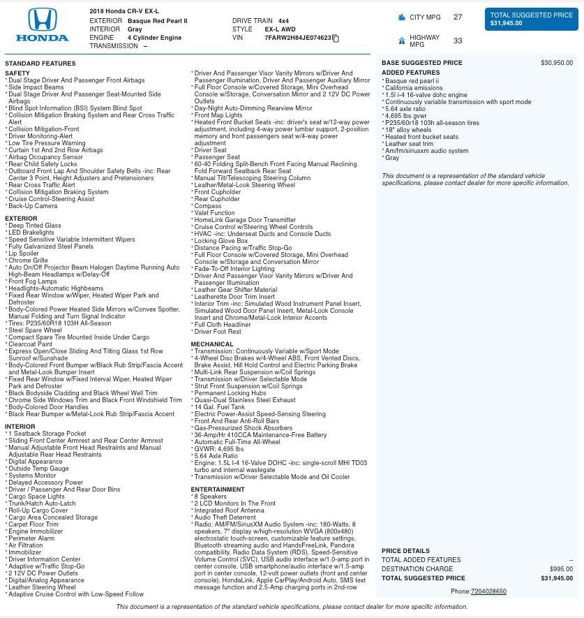 Used 2018 Honda CR-V EX-L image 2
