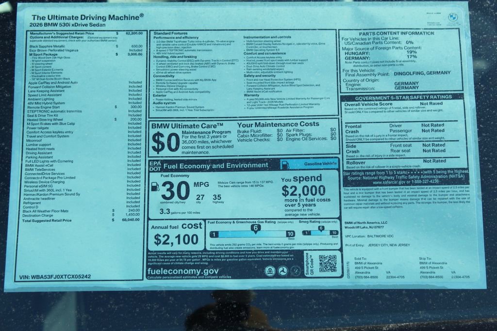 New 2026 BMW 530i xDrive w/ M Sport Package AWD/4WD image 2