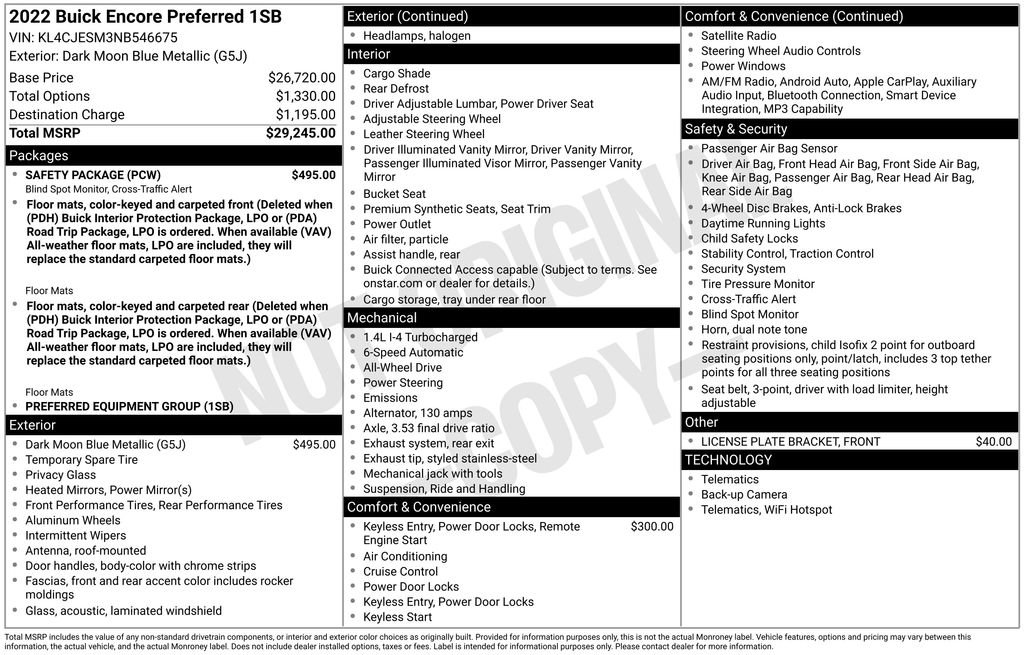 Certified 2022 Buick Encore Preferred w/ Safety Package AWD/4WD image 39