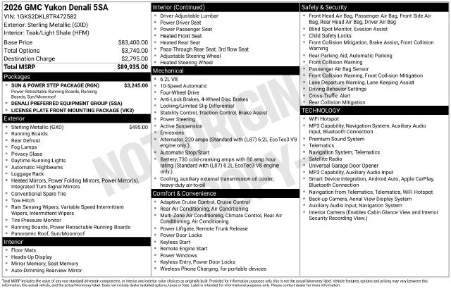 New 2026 GMC Yukon Denali w/ Sun & Power Step Package AWD/4WD image 4