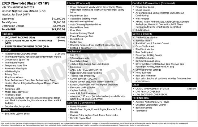 Used 2020 Chevrolet Blazer RS w/ LPO, Sport Package image 7