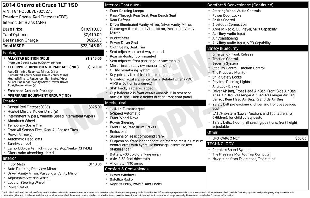 Used 2014 Chevrolet Cruze LT w/ All-Star Edition FWD image 21