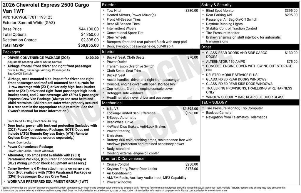 New 2026 Chevrolet Express 2500 Extended w/ Driver Convenience Package RWD image 11