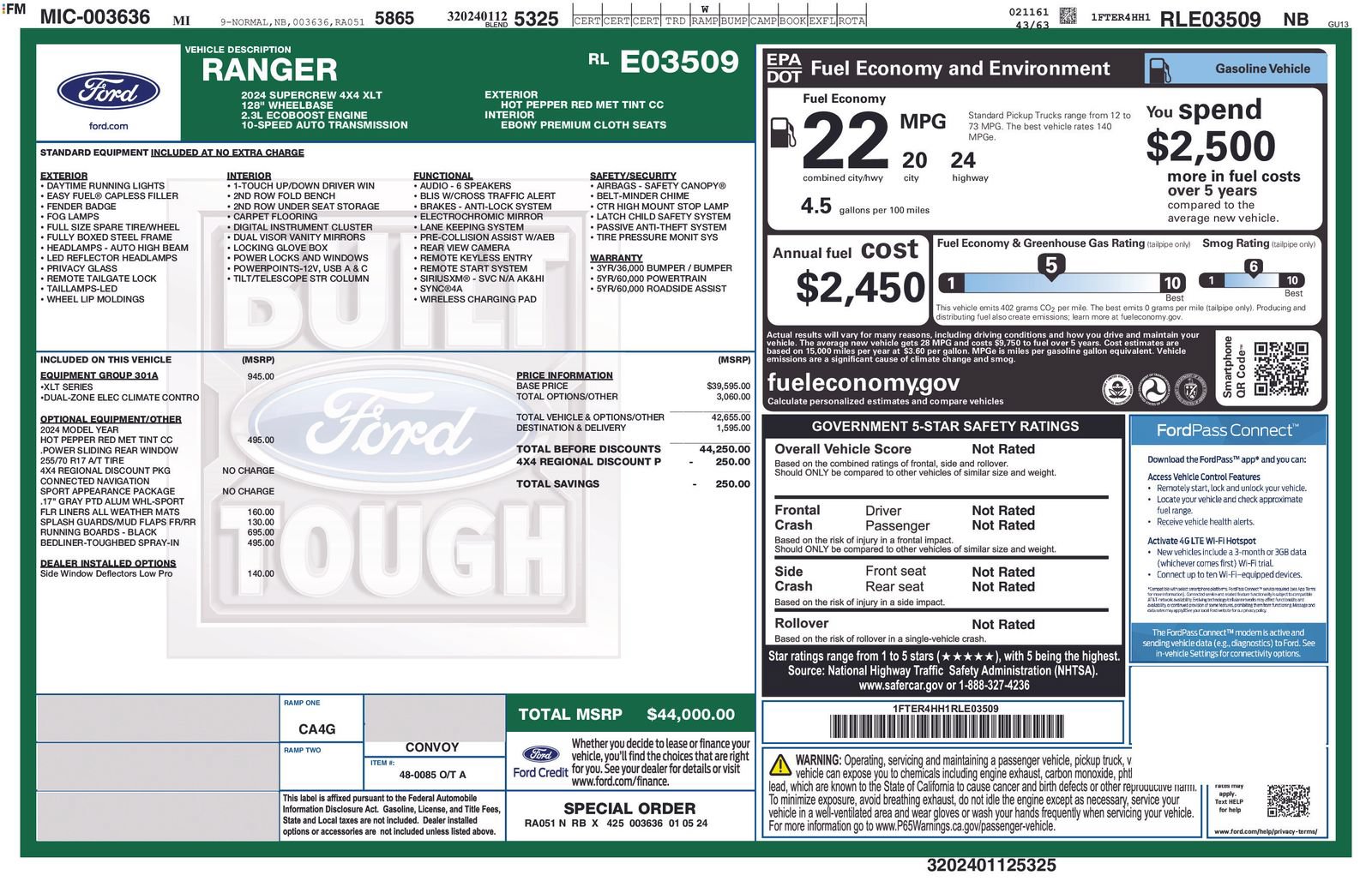 Certified 2024 Ford Ranger XLT w/ Equipment Group 301A High AWD/4WD image 5