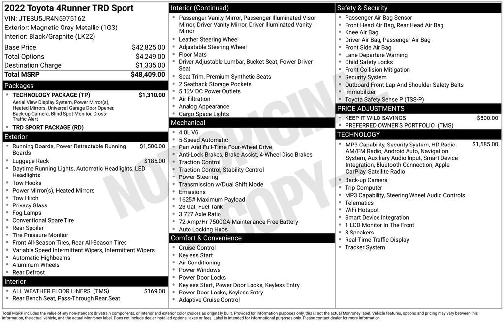 Used 2022 Toyota 4Runner TRD Sport w/ Technology Package AWD/4WD image 16