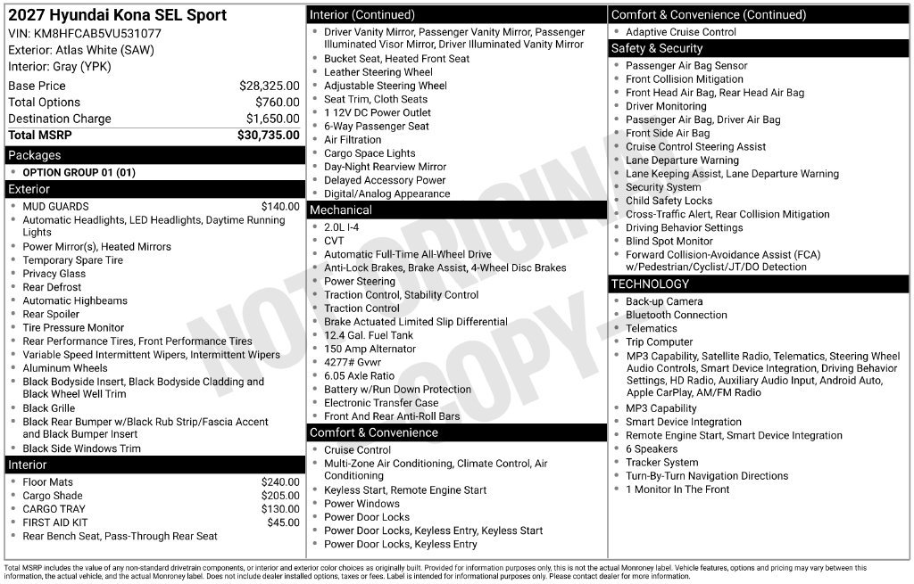 New 2027 Hyundai Kona SEL Sport AWD/4WD image 6