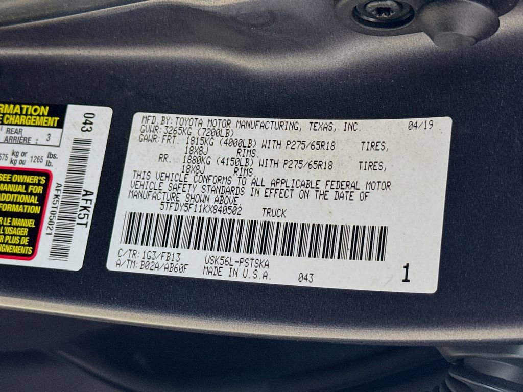 Certified 2019 Toyota Tundra SR5 w/ TRD Off Road Package AWD/4WD image 27