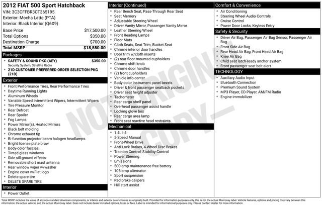 Used 2012 FIAT 500 Sport w/ Safety & Sound Pkg FWD image 21