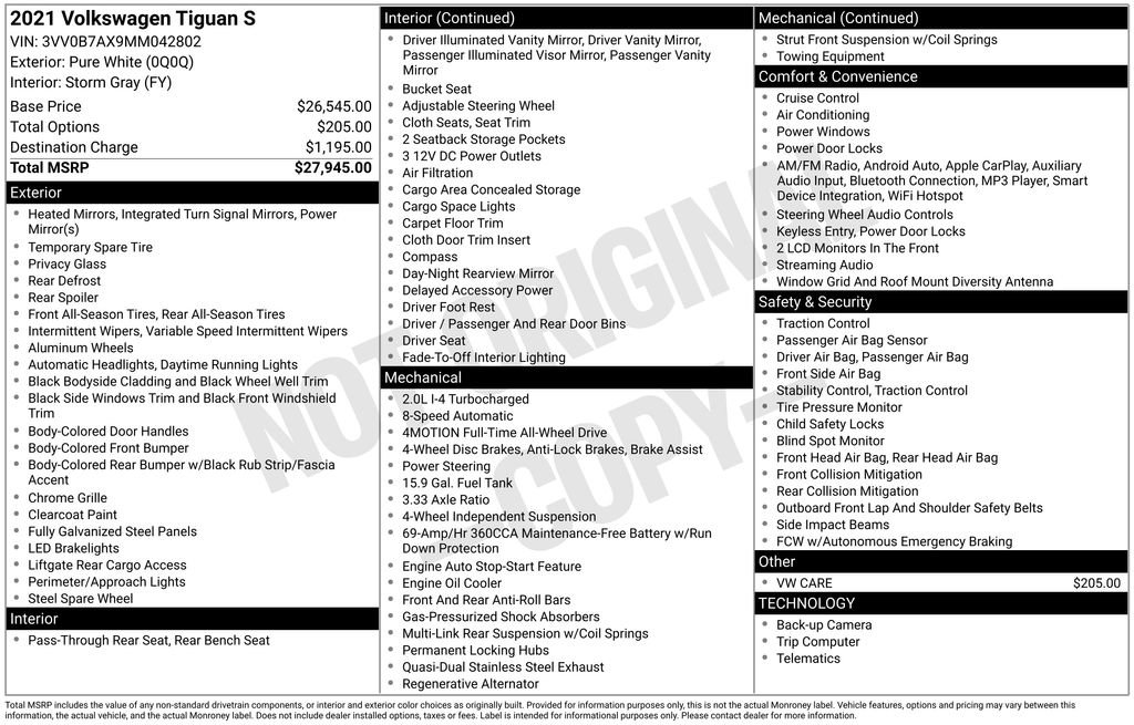 Used 2021 Volkswagen Tiguan S image 8