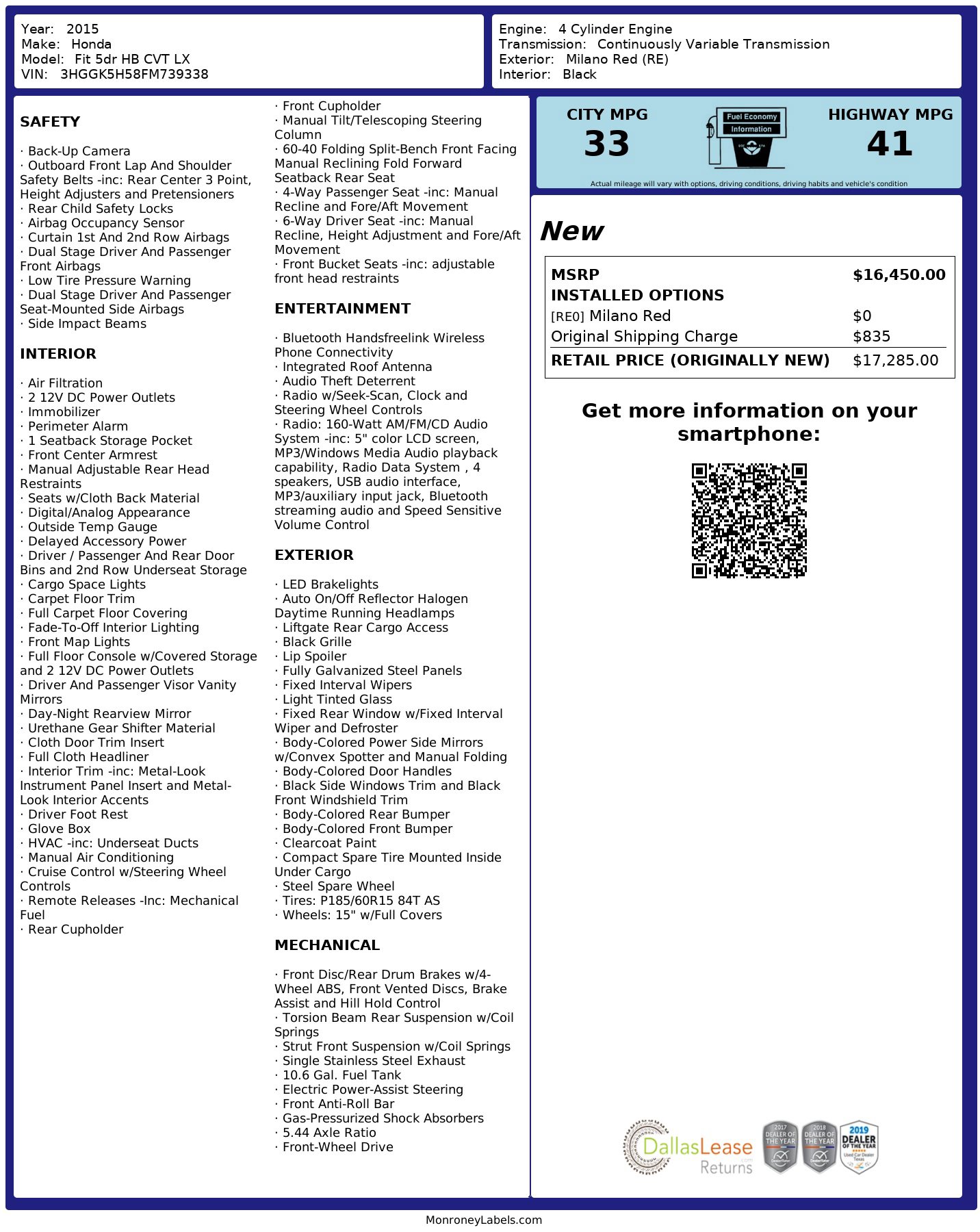 Used 2015 Honda Fit LX image 3